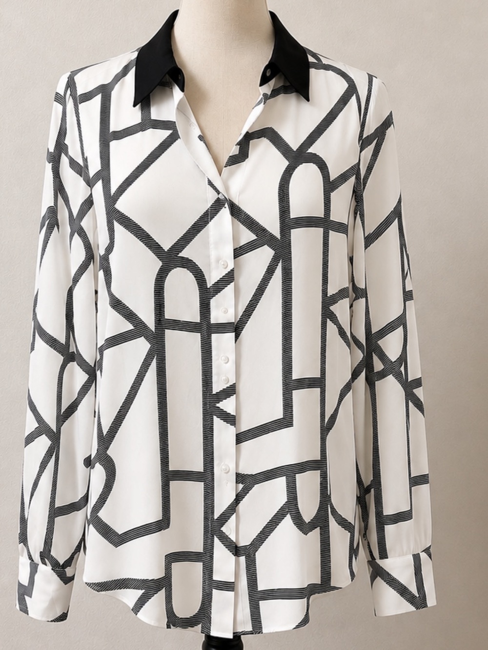 Karl Lagerfeld Black & White Geometric Button-Down Shirt